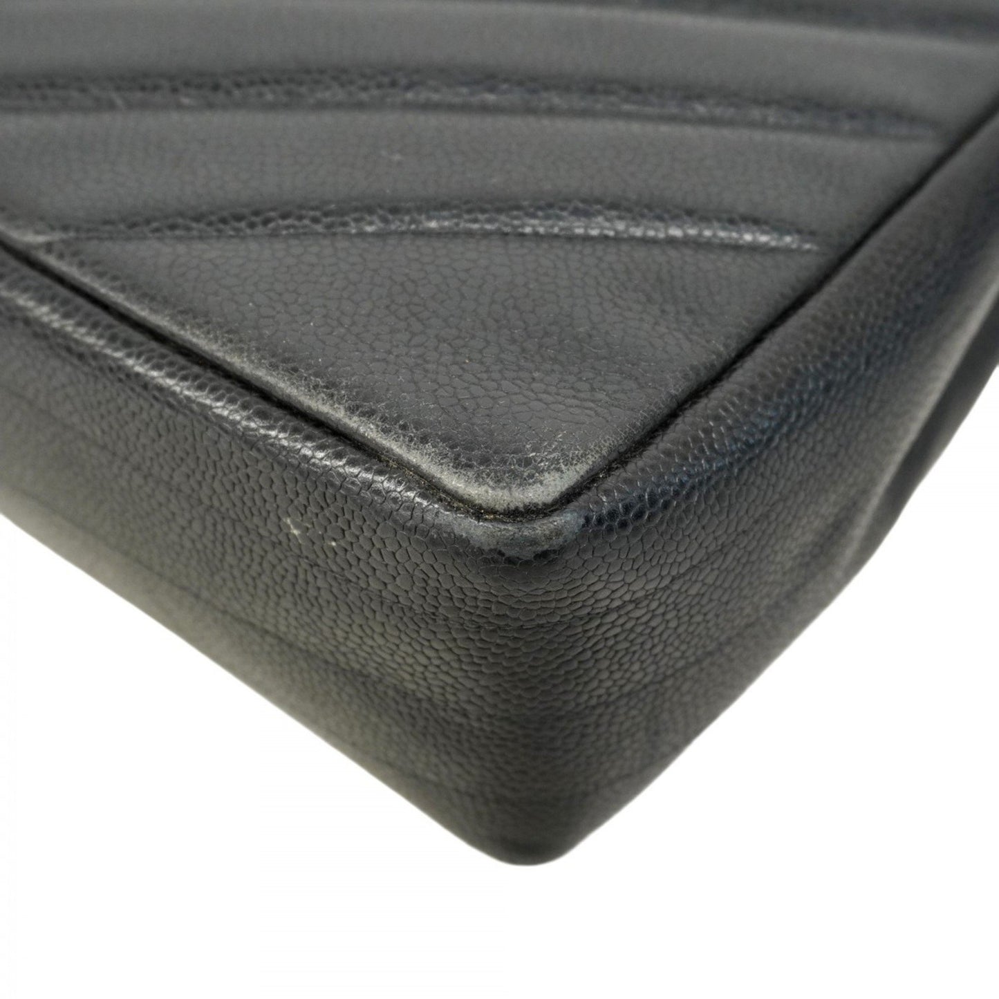 Chanel Shoulder Bag W Chain Bias Stitch Caviar Leather Black