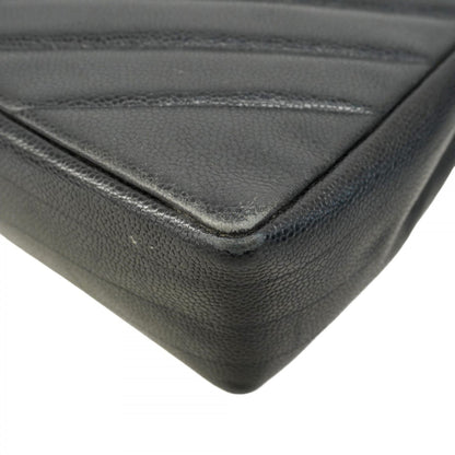 Chanel Shoulder Bag W Chain Bias Stitch Caviar Leather Black