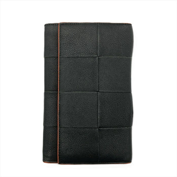 Bottega Veneta Maxi Intrecciato Long Wallet Leather Black Bi-Fold Billfold Itlquedc73Eo