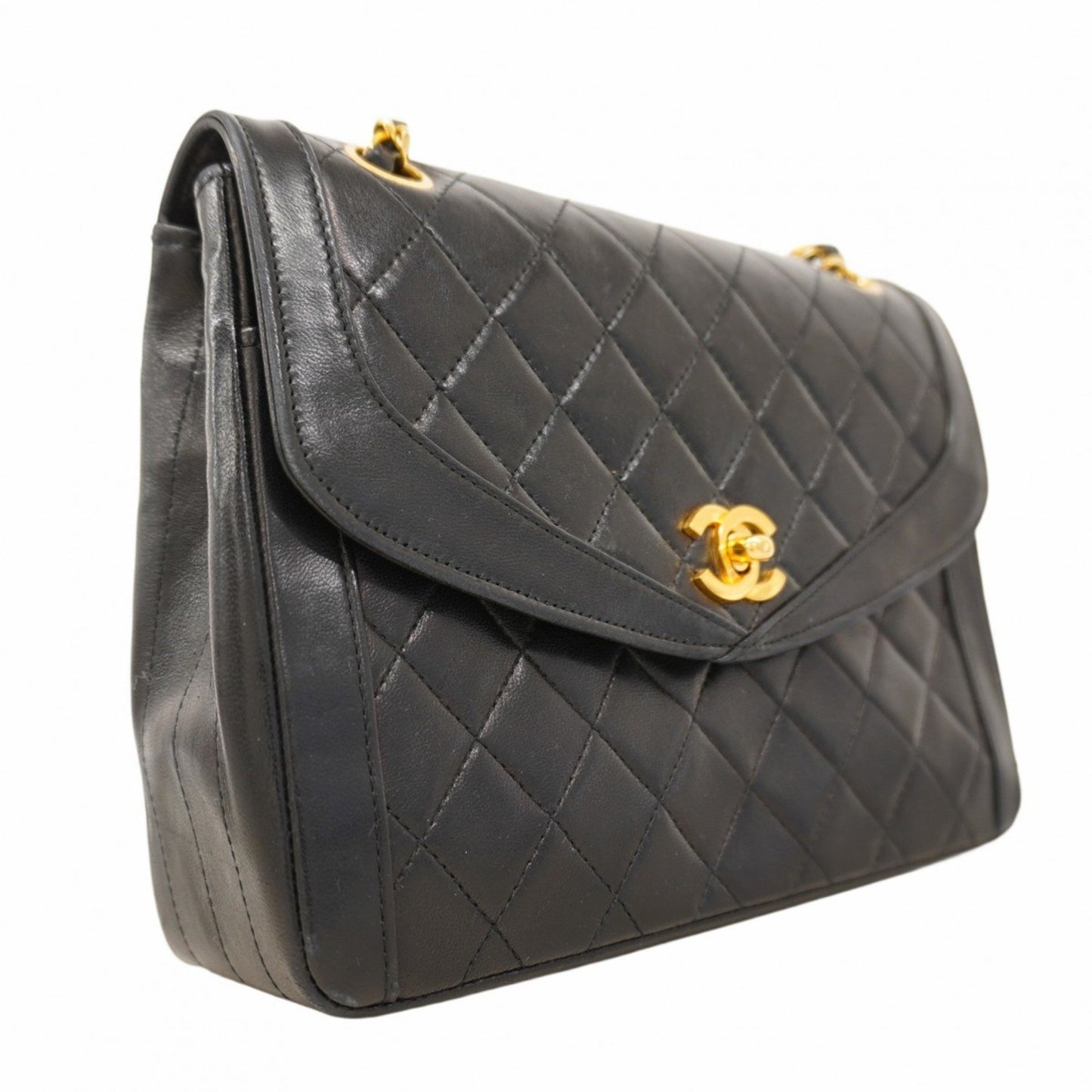 Chanel Shoulder Bag Matelasse W Chain Lambskin Black