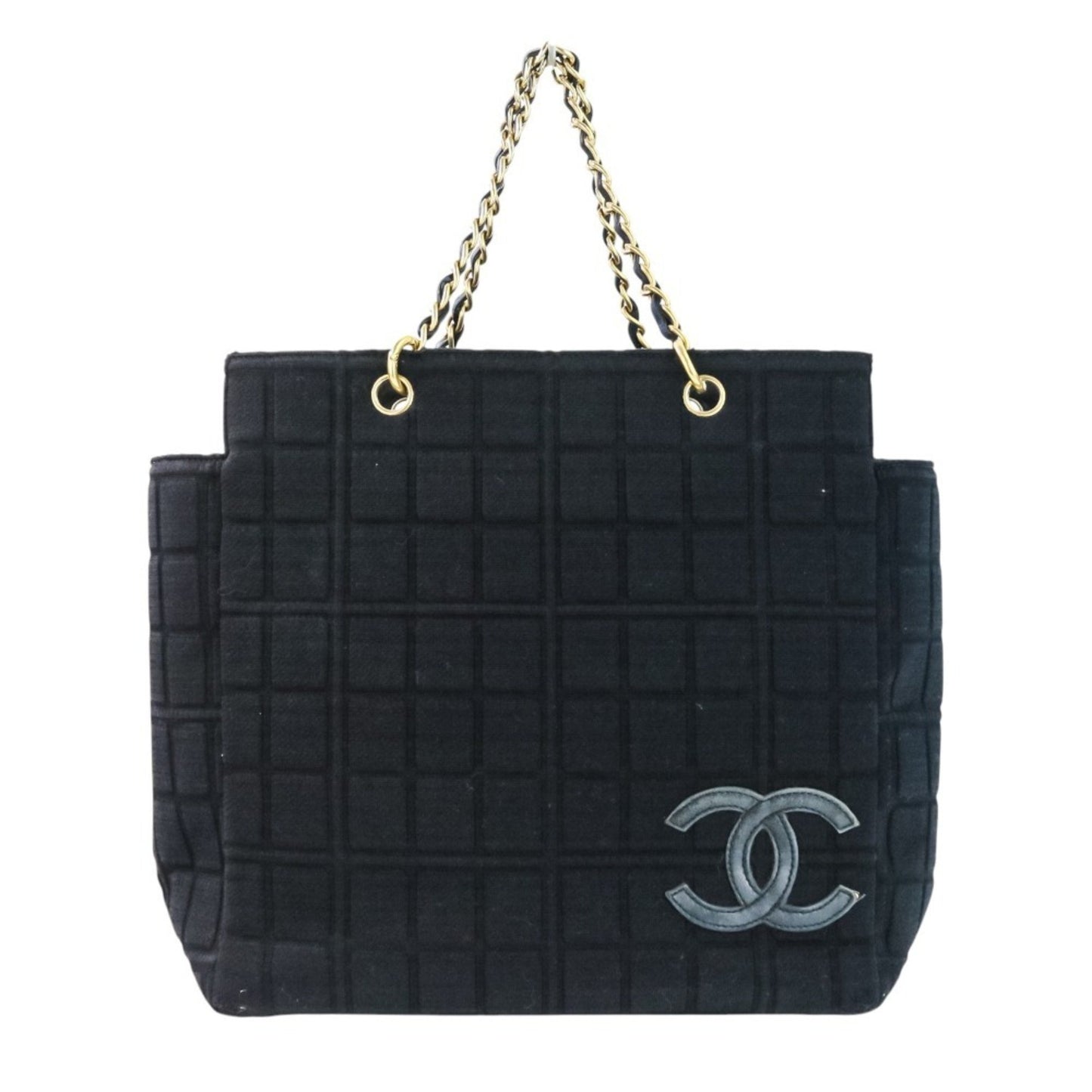 Chanel Cotton Jersey Chocolate Bar Chain Handbag Tote Bag In Black