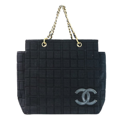 Chanel Cotton Jersey Chocolate Bar Chain Handbag Tote Bag In Black