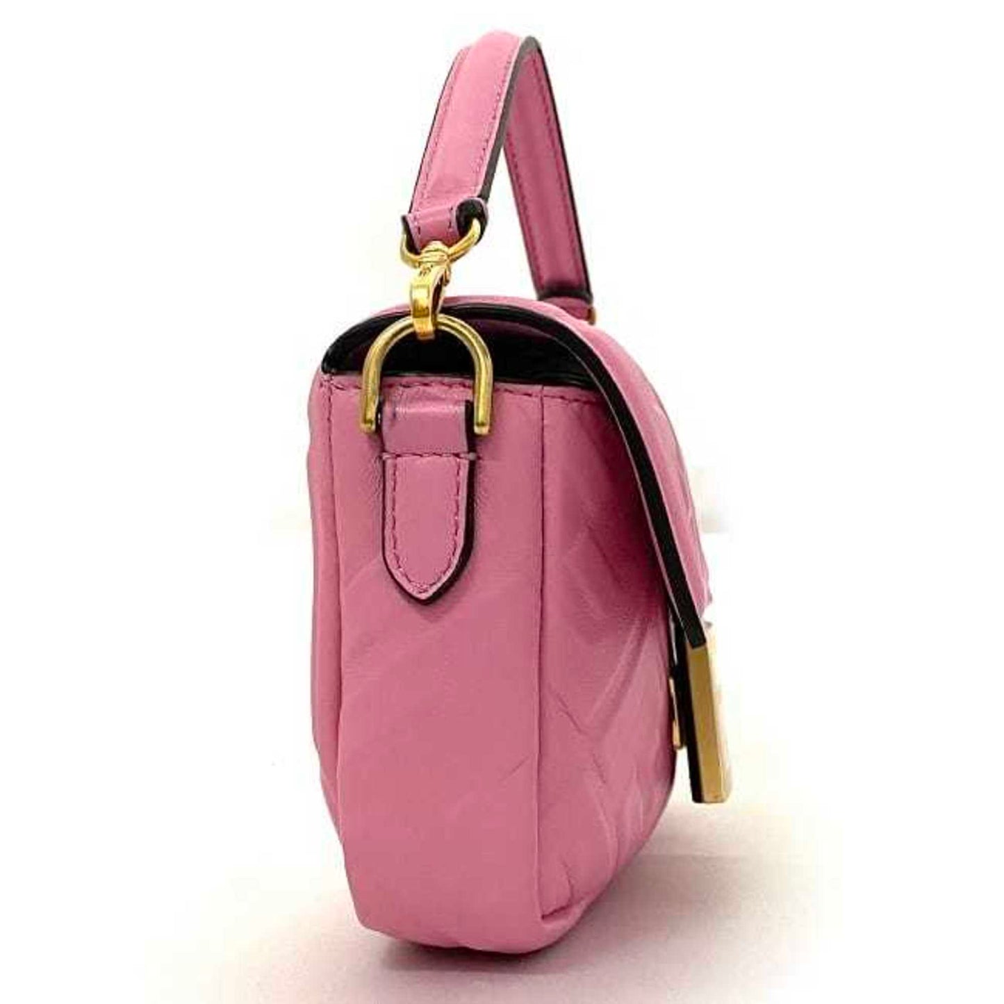 Fendi Baguette Small Pink Gold 8Bs017 Leather Gp Fendi Shoulder Bag Ff Embossed