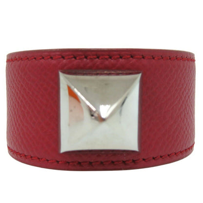 Hermes Medor Bangle Leather Metal Red D Stamp 0564Hermes