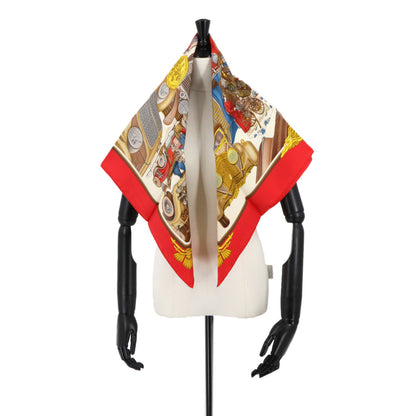 Hermes Herms Carre 90 Large Scarf "Automobile" 100% Silk Red Multicolor