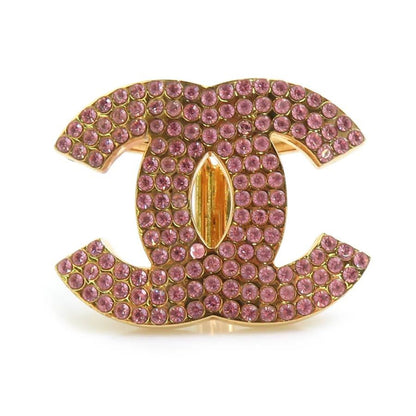 Chanel Scarf Ring Coco Mark Metal Rhinestone Gold Pink