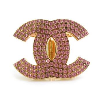 Chanel Scarf Ring Coco Mark Metal Rhinestone Gold Pink