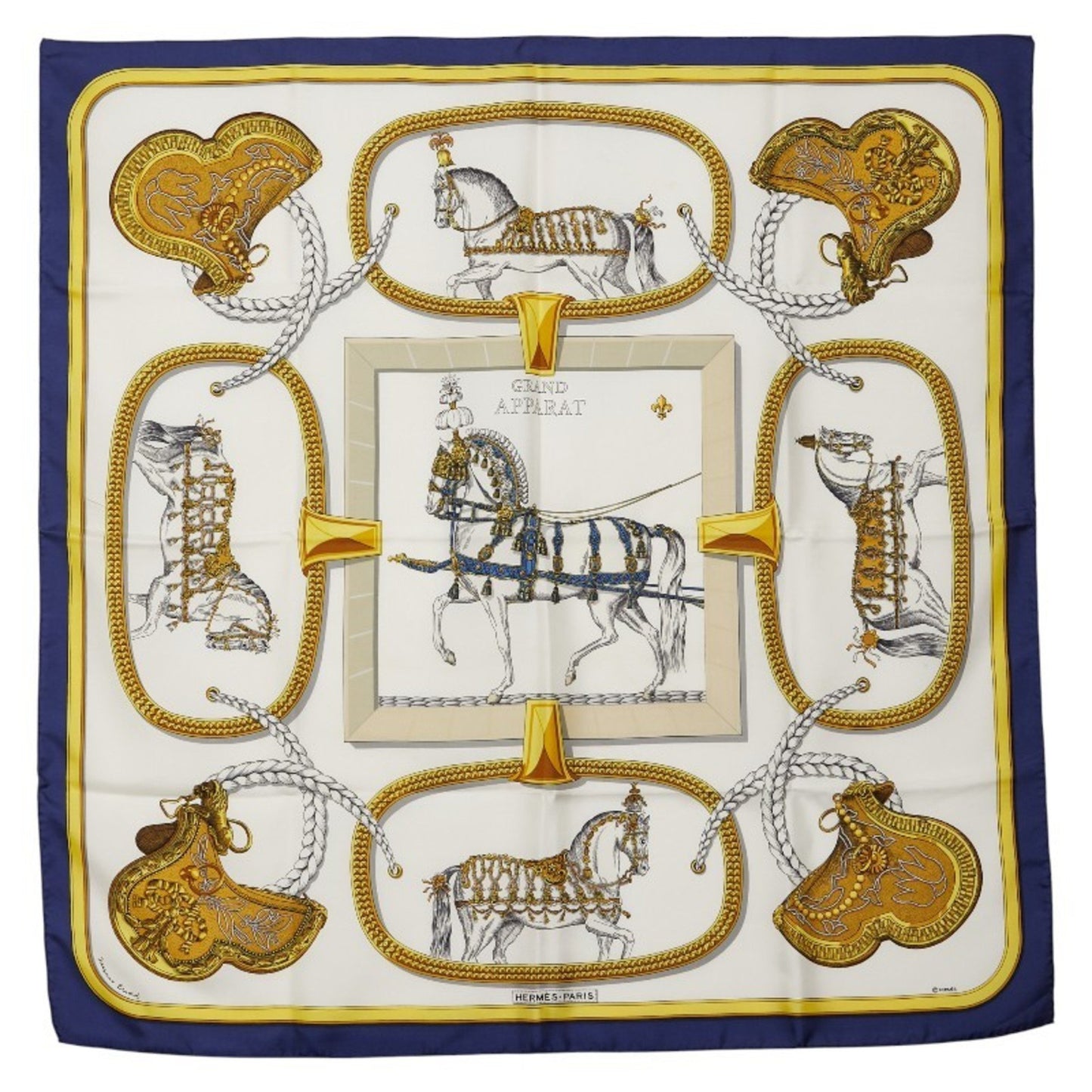 Hermes Herms Carr 90 Tres Grand Apparel Horse Scarf