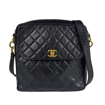 Chanel Shoulder Bag Leather Black Gold