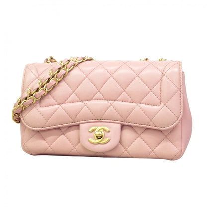 Chanel Shoulder Bag Matelasse W Chain Lambskin Pink Champagne