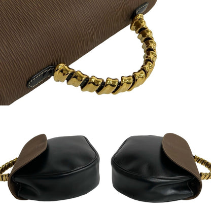 Loewe Velzquez Logo Leather Genuine 2-Way Handbag/Shoulder Bag In Two-Tone Black