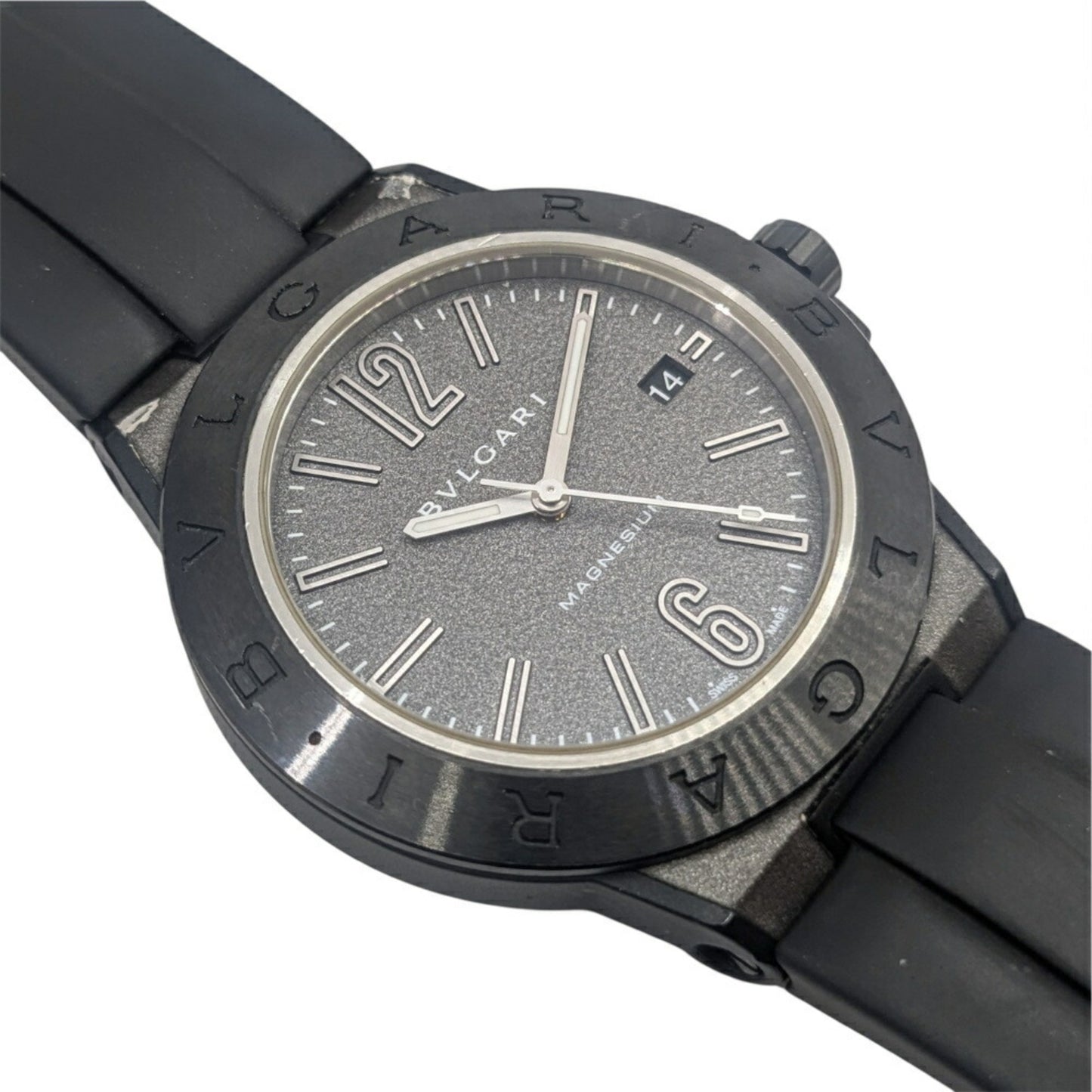 Bvlgari Diagono Magnesium Date Ceramic Gray Dial Rubber Black Automatic