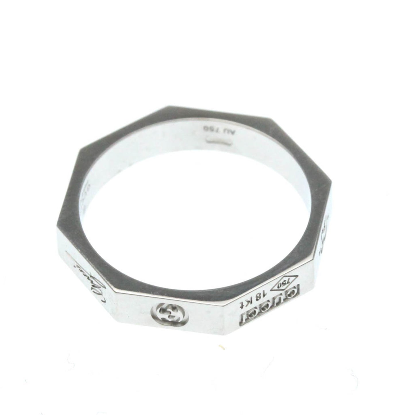 Gucci Octagonal Ring White Gold (18K) Fashion No Stone Band Ring Silver