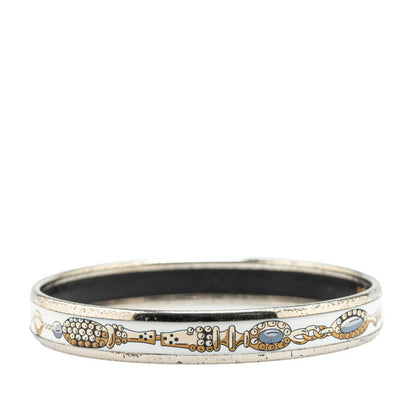 Hermes Enamel Bangle Silver White Multicolor Metal