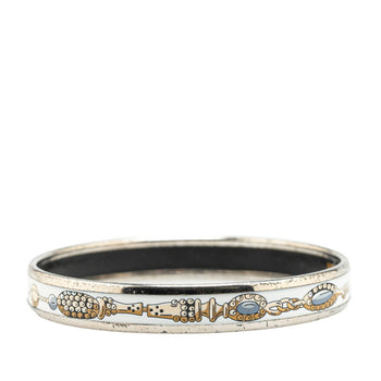 Hermes Enamel Bangle Silver White Multicolor Metal