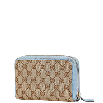 Gucci Gg Canvas Round Zip Long Wallet 363423 Beige Blue Leather