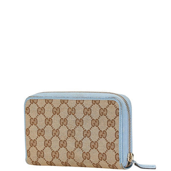 Gucci Gg Canvas Round Zip Long Wallet 363423 Beige Blue Leather