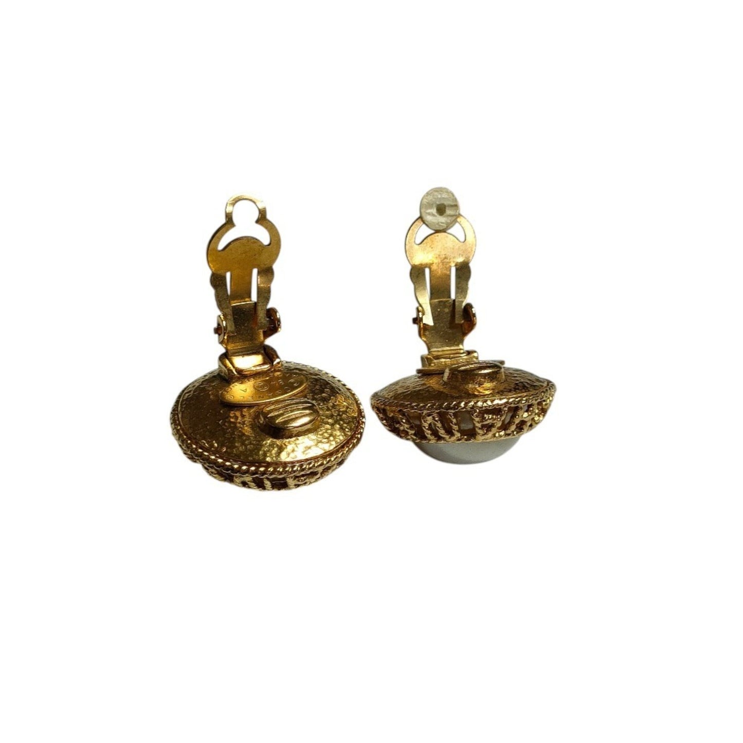 Chanel Vintage Faux Pearl Circle Clip Earrings