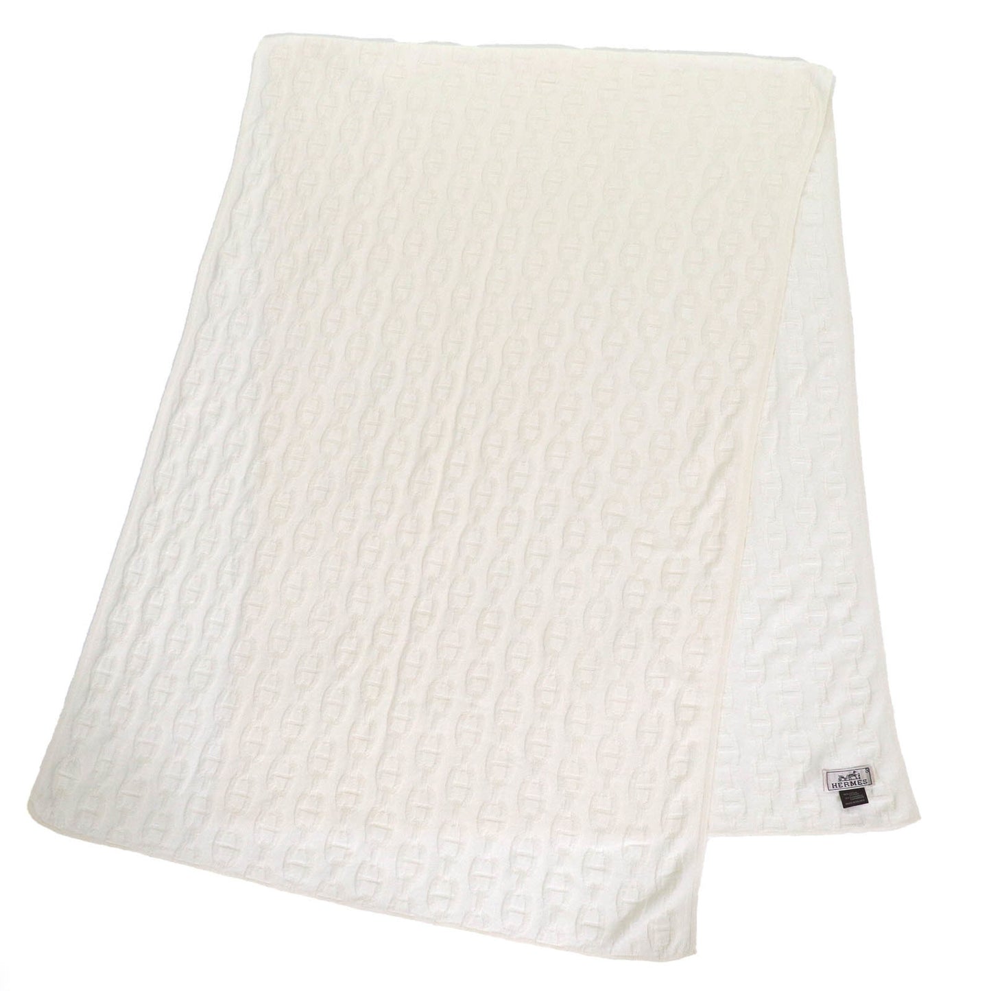 Hermes Cotton Cashmere Chaine D'Ancre Pattern Large Shawl/Scarf/Stole Off-White Made In France