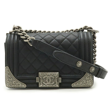 Chanel Boy Chanel Coco Mark Chain Shoulder Bag Leather Black