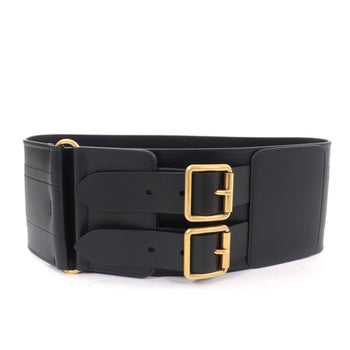 Christian Dior D-Waist Maxi Double Gold Buckle Leather Belt In Black With Hardware