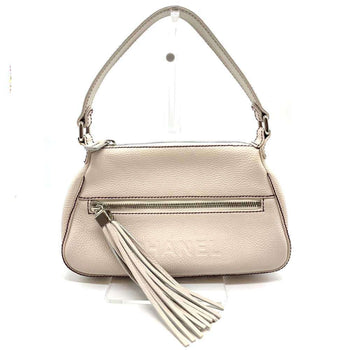 Chanel Shoulder Bag Horizontal White Tassel