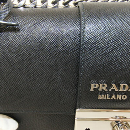 Prada Shoulder Bag 1Bd298 Black Leather Saffiano Chain Crossbody