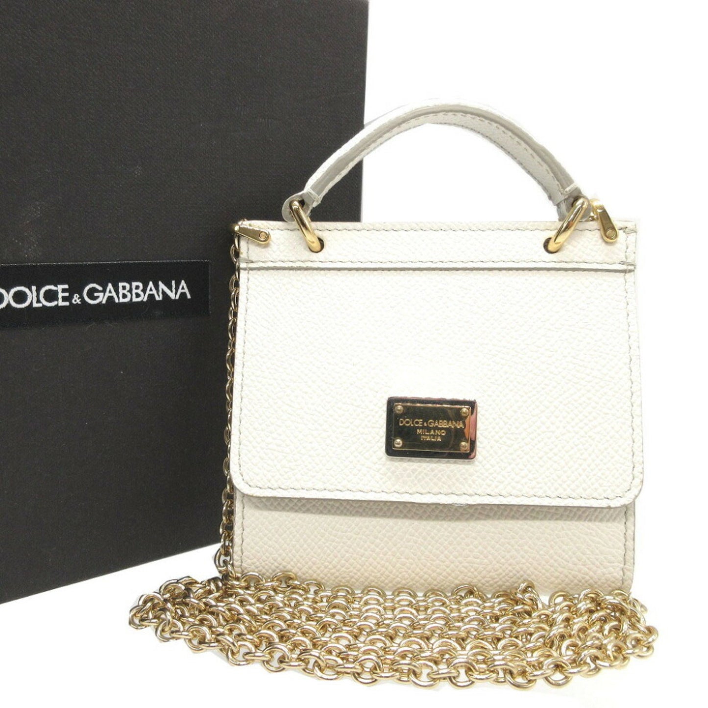 Dolce & Gabbana Sicily Leather White Chain Wallet Coin Case 0223Dolce&Gabbana