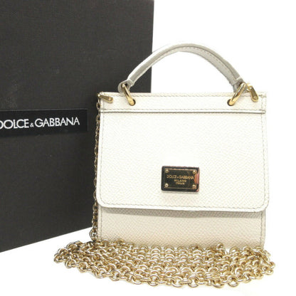 Dolce & Gabbana Sicily Leather White Chain Wallet Coin Case 0223Dolce&Gabbana