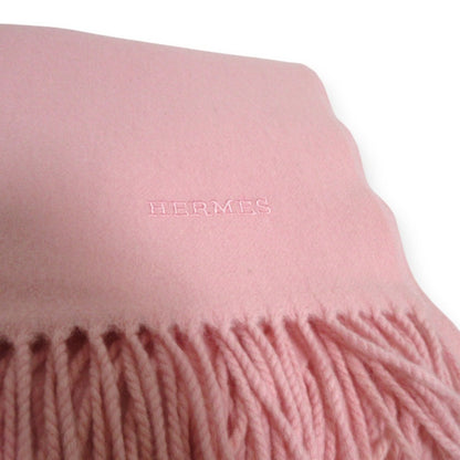 Hermes 100% Cashmere Logo Embroidered Fringe Large Scarf