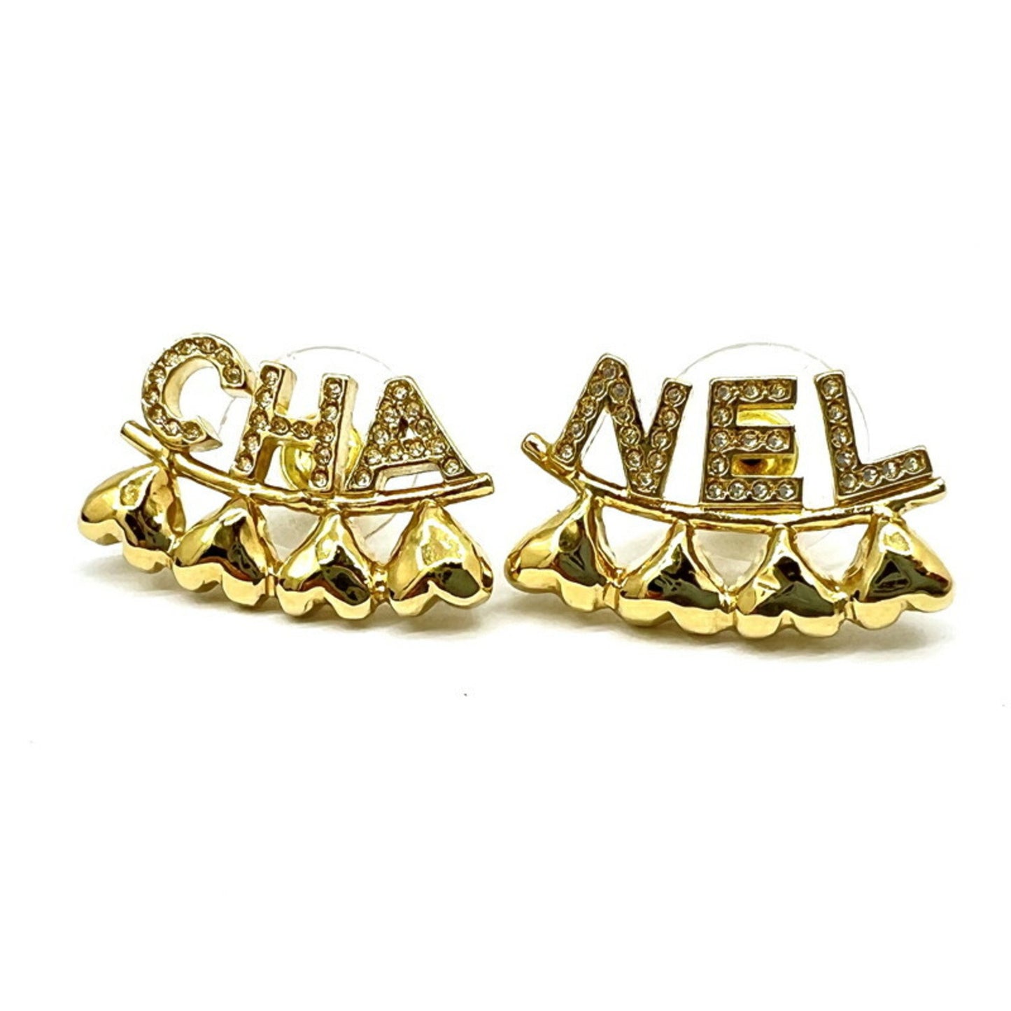 Chanel Chanel Earrings Gold Gp Heart Rhinestone B23P Accessories Ear Piercings -