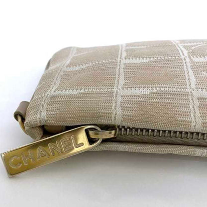 Chanel Pouch Ec-22567 Beige New Travel Line Nylon Leather 9068273 Chanel Coco Mark
