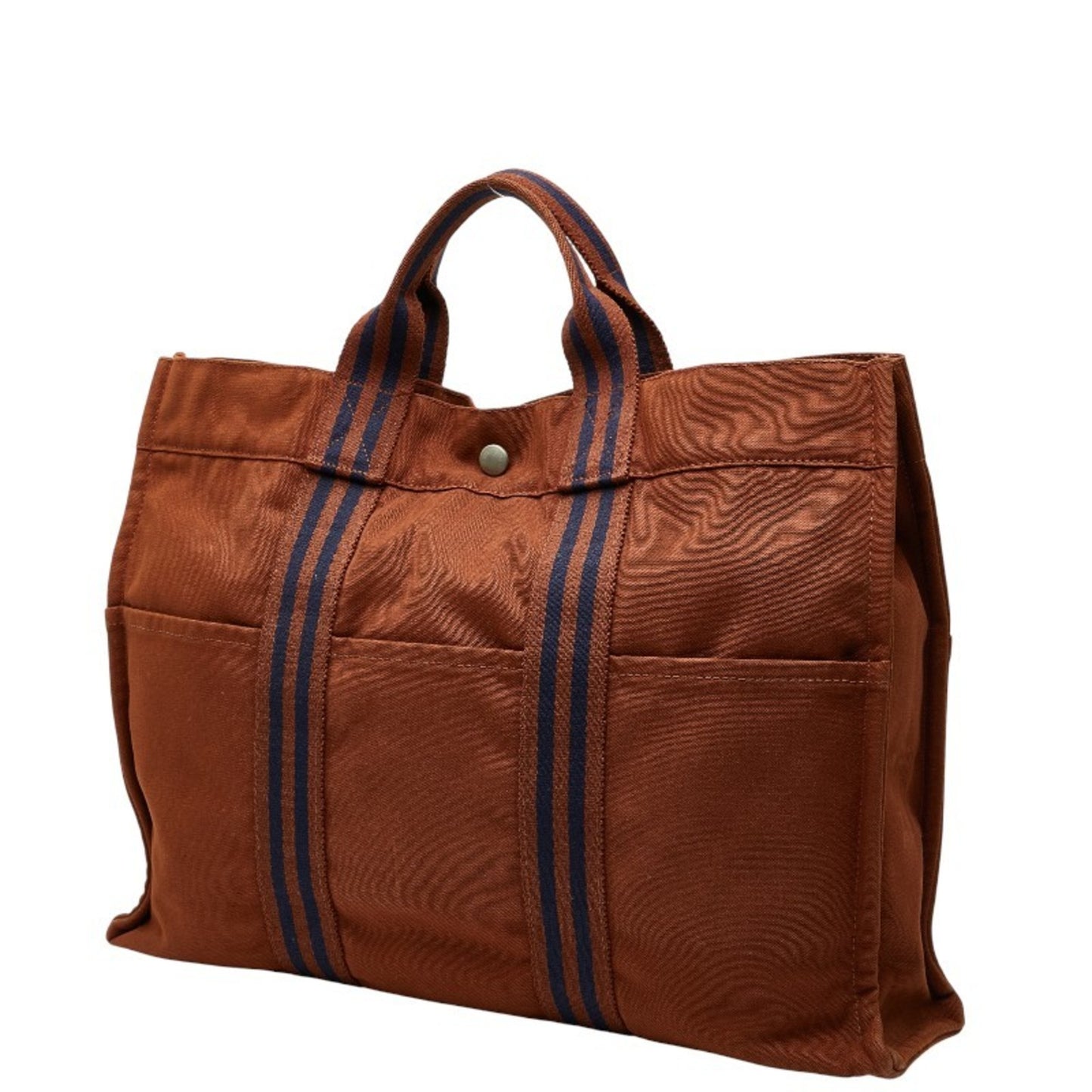 Herms Foule Tote Mm Bag Brown Navy Canvas