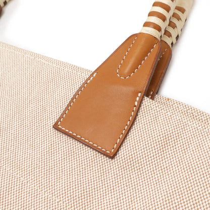 Hermes Hermes Steeple Tote Bag Large Toile H Straw Vaubarenia Leather Beige Brown ?P Engraved