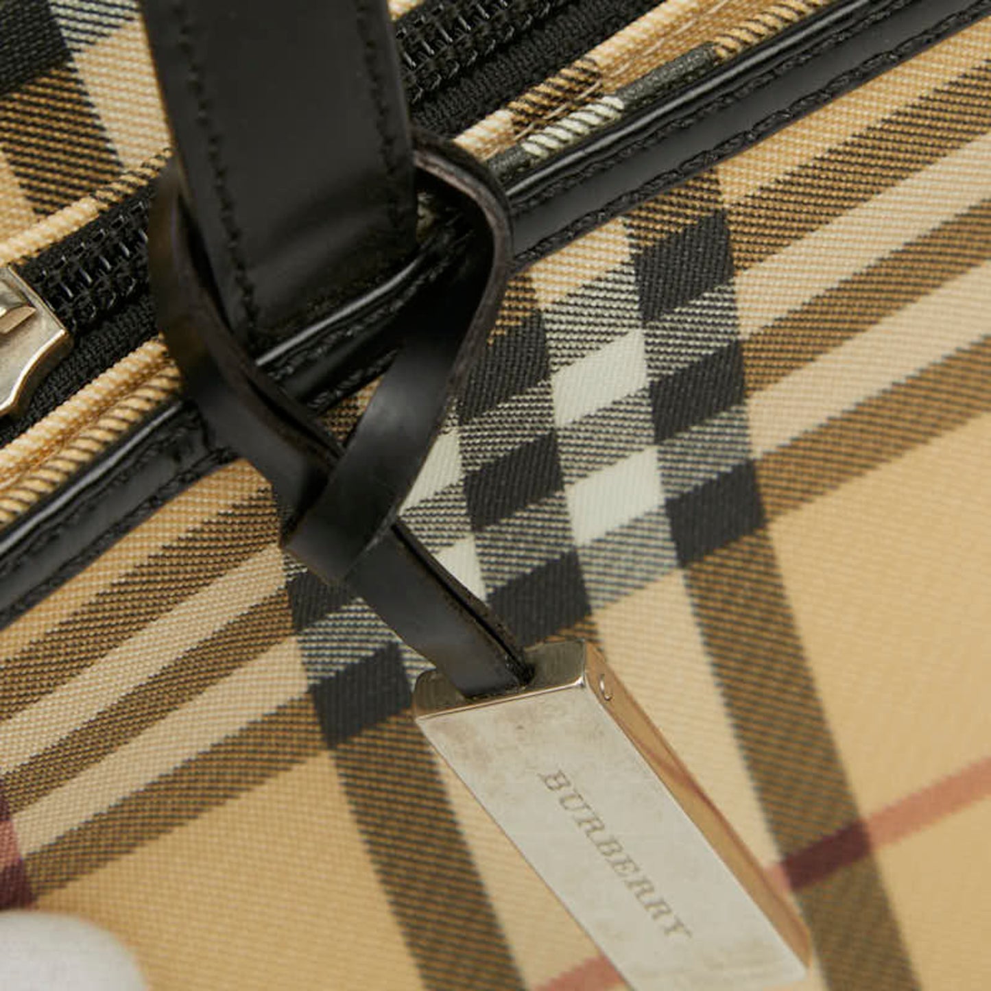 Burberry Nova Check Handbag Tote Bag Beige Black Leather