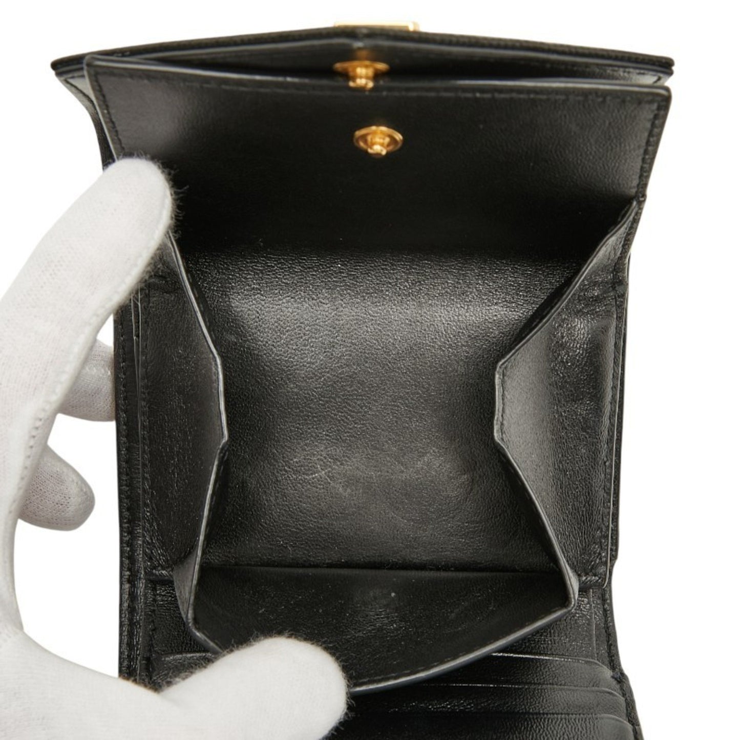 Saint Laurent Ysl Cassandra Tri-Fold Compact Wallet 692061 Black Leather