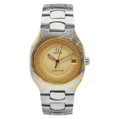 Omega Seamaster Polaris Watch Quartz Gold Dial Stainless Steel Yellow