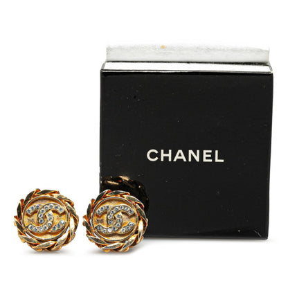 Chanel Coco Mark Windmill Motif Earrings Gold Plated Rhinestones