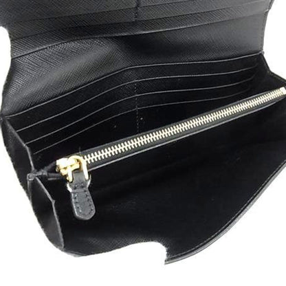 Prada Saffiano Metal Oro 1Mh132 Black Leather Long Wallet