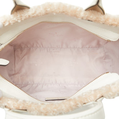 Kate Spade Handbag Shoulder Bag White Faux Fur Polyurethane Leather