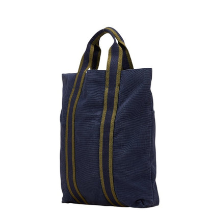 Hermes Foul Tote Cabas Bag Handbag Navy Green Canvas