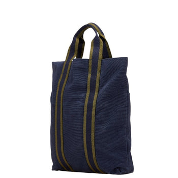 Hermes Foul Tote Cabas Bag Handbag Navy Green Canvas