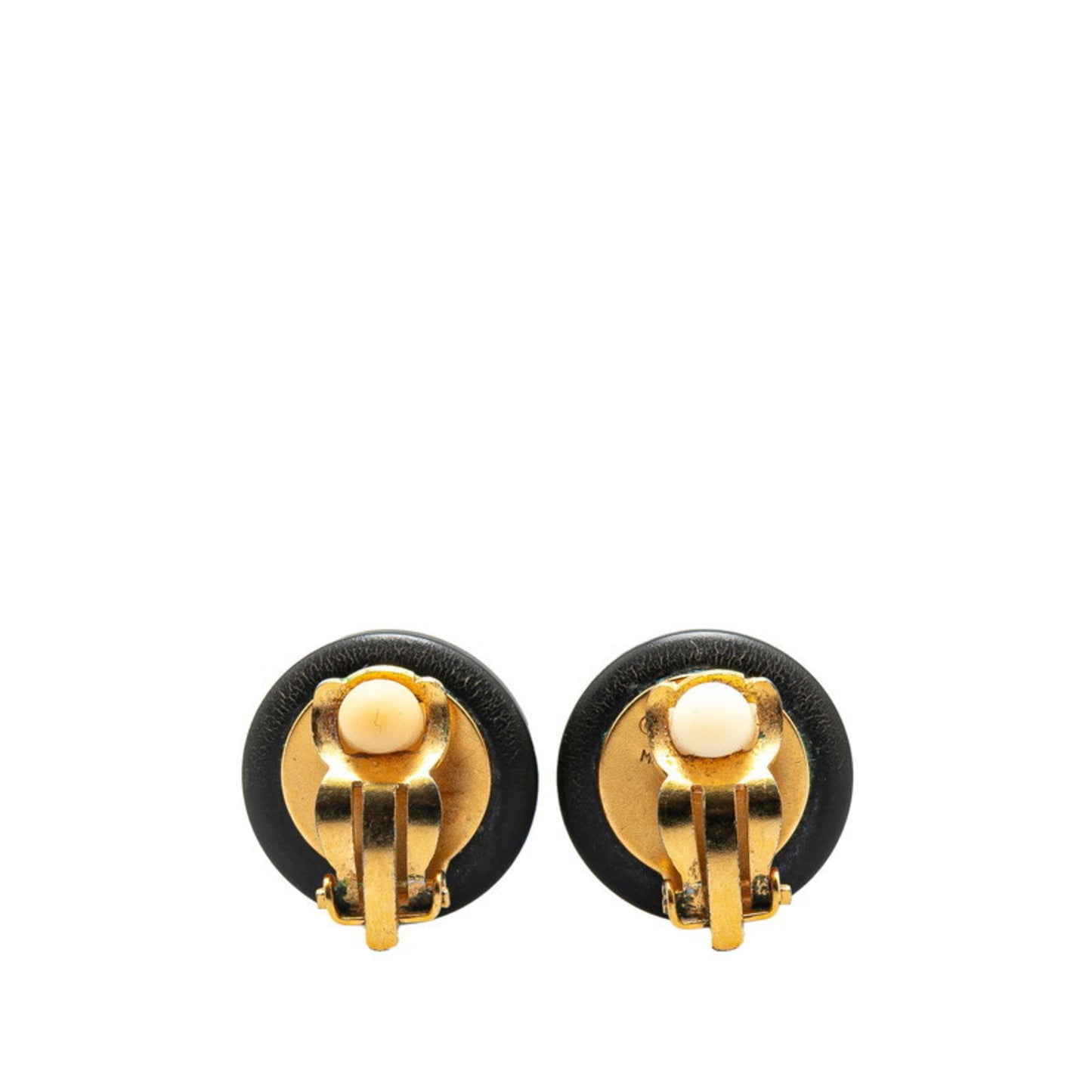 Vintage Chanel Coco Mark Round Earrings In Black And Gold