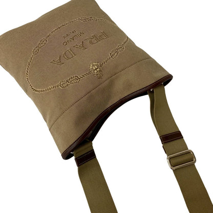 Prada Prada Logo Jacquard Canvas Leather Genuine Shoulder Bag/Crossbody Bag Beige 61972