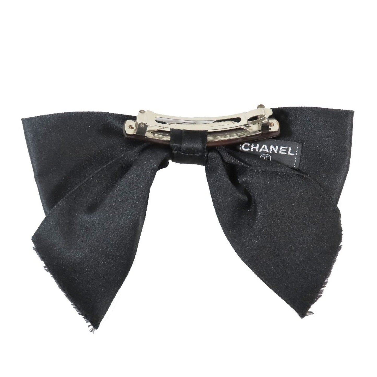 Chanel Satin Ribbon Barrette Accessories Hair Clips Hairpins Black