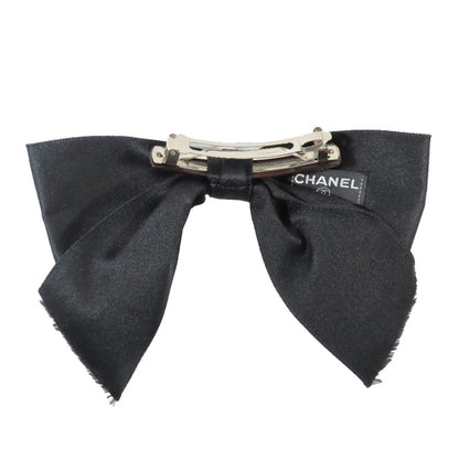 Chanel Satin Ribbon Barrette Accessories Hair Clips Hairpins Black