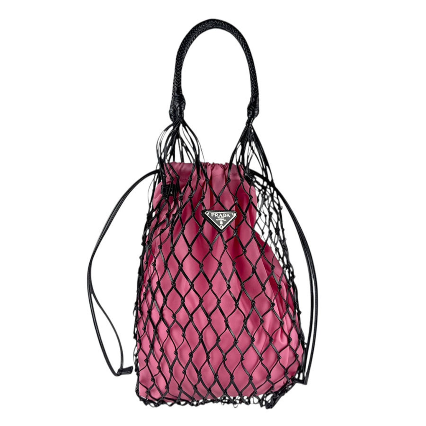 Prada Prada Handbag Leather Nylon Black Pink Silver