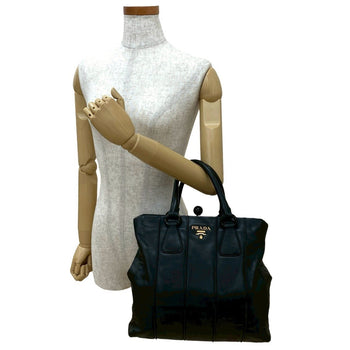 Prada Prada Logo Gold Hardware Leather Genuine Clasp Handbag Tote Bag Boston Black 006-3