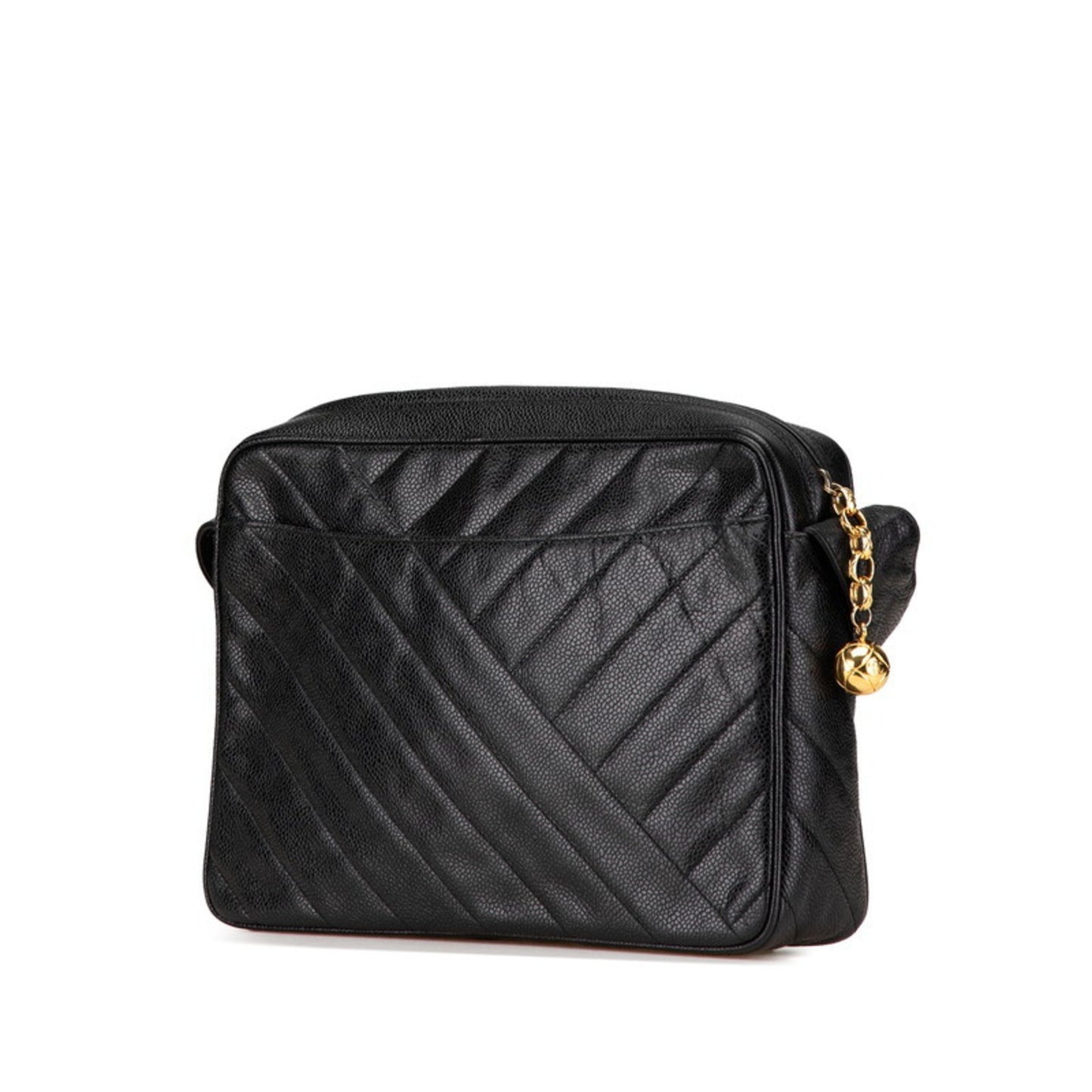 Chanel Coco Mark Bias Stitch Crossbody Shoulder Bag In Black Caviar Leather