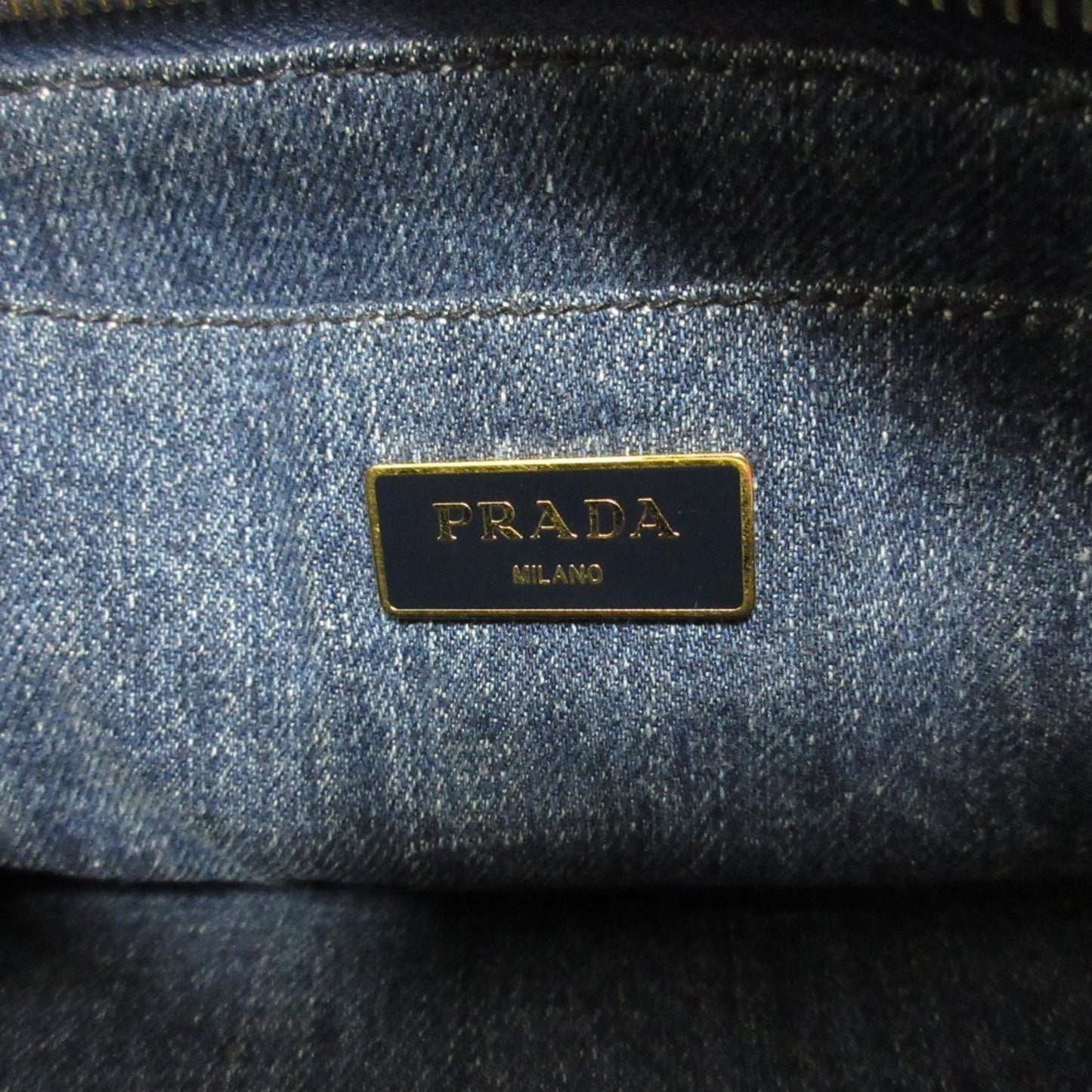 Prada Canapa Triangle Logo Plate Denim 2-Way Handbag/Shoulder Bag